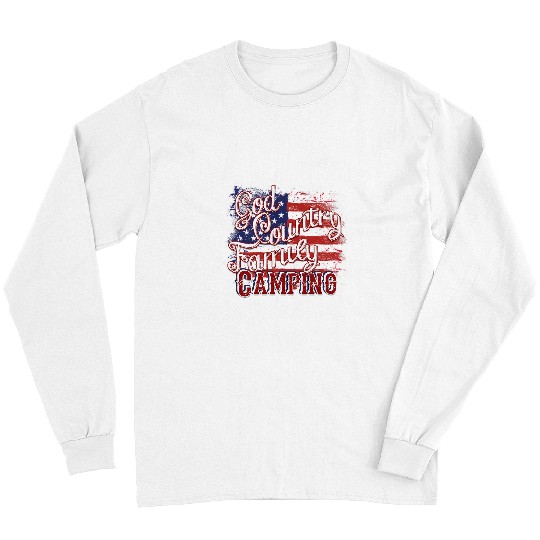 Camping God Country Family Grunge USA Flag Long Sleeves