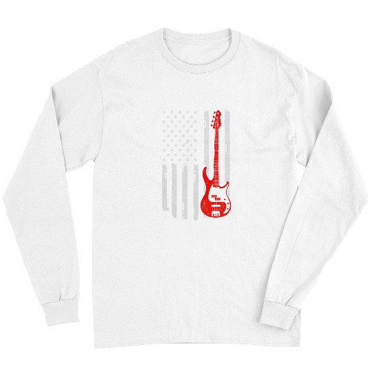 Funny Guitar Bassist USA American Flag Bass Guitar Player Musician Guitarist Long Sleeves