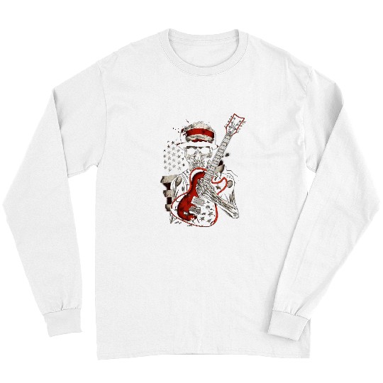Funny Guitar American Flag Guitar vintages Rock and Roll Skull Guitarist 1 Long Sleeves