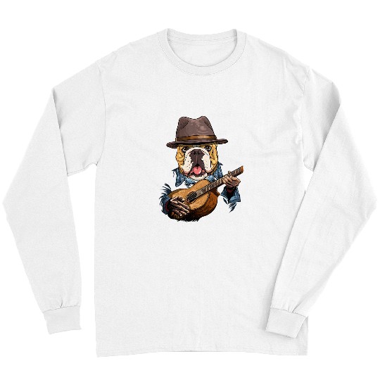 Funny Guitar American Bulldog Playing Guitar Bulldog Lover Guitar Player Long Sleeves