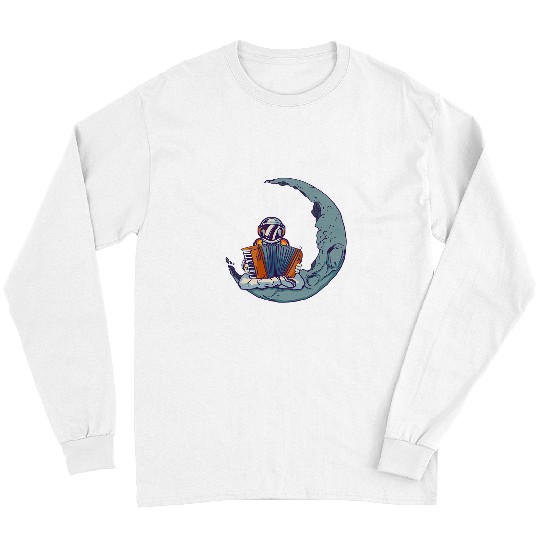 Funny Accordion Astronauts Playing Accordion Sitting On Half Moon Accordion Long Sleeves