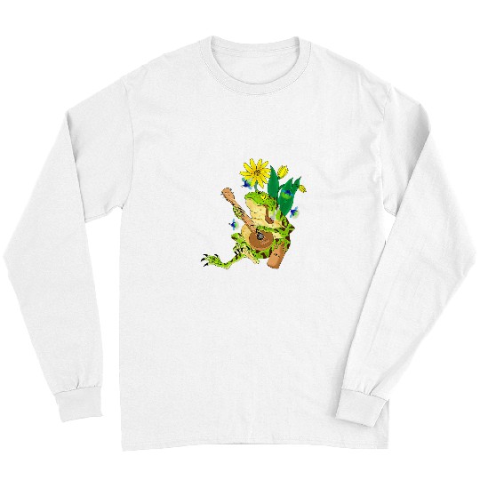 Funny Banjo Frog Cottagecore Aesthetic Kawaii Frog Playing Banjo Toad Flower Long Sleeves