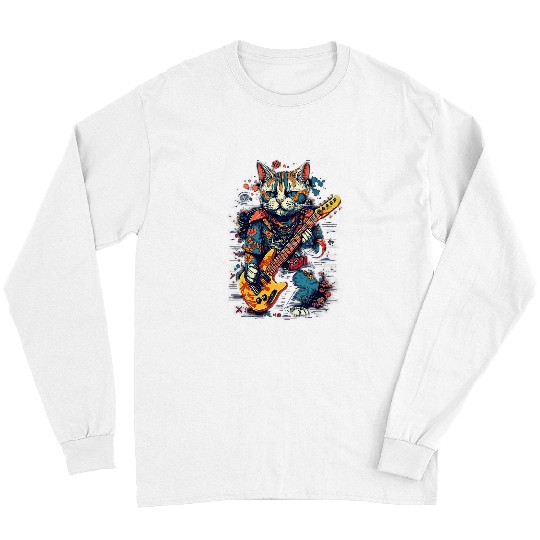 Funny Guitar Electric Guitar Rock Music Maneki Neko Cat Long Sleeves