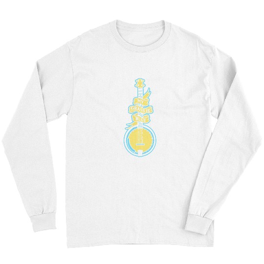 Funny Banjo My Grass Is Blue Vintage Banner and Banjo Retro Illustration Long Sleeves
