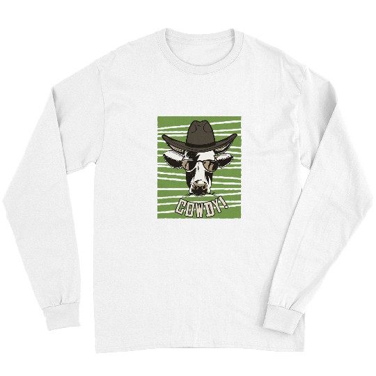 Cow Lover Cowdy Cow Howdy No Meowdy Cat Funny Texas Greeting Bull Head Long Sleeves