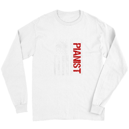 Funny Piano Music Funny Piano Pianist USA American Flag Piano Player Long Sleeves