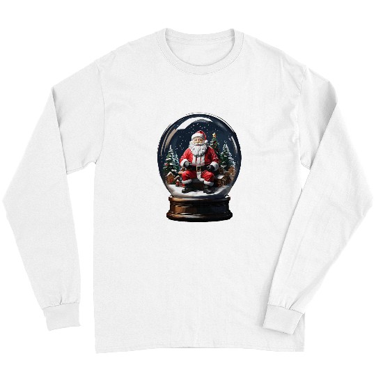 Christmas Santa Snow Globe Holiday Winter Wonderland Scene Long Sleeves