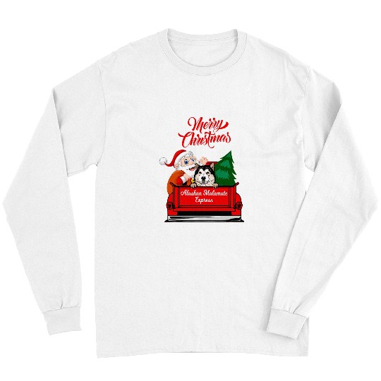 Dog Alaskan Malamute With Santa Claus In Red Pickup Long Sleeves