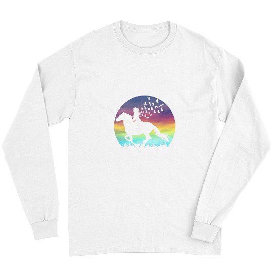 Horse Lover Rainbow Sunset Cute Riding Pony Long Sleeves