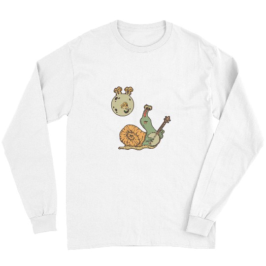 Funny Banjo Mushroom Gift Cute Snail Playing Banjo Moon Mushroom Fairycore Long Sleeves