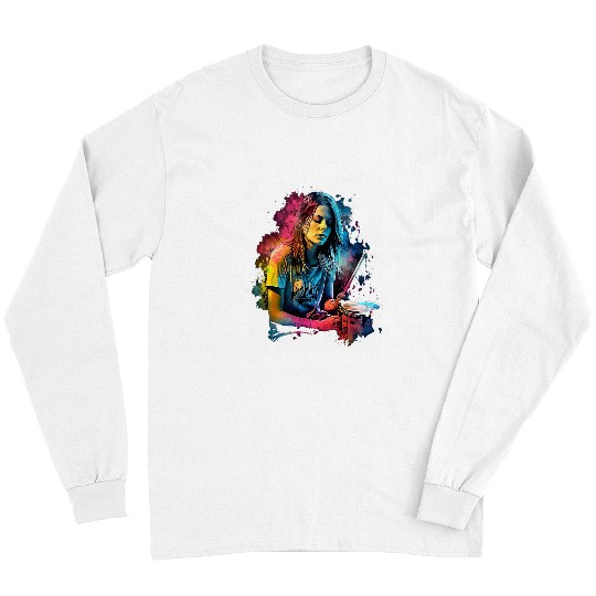 Funny Drummer Girl Woman Drumsticks Drumset Drum Player Long Sleeves