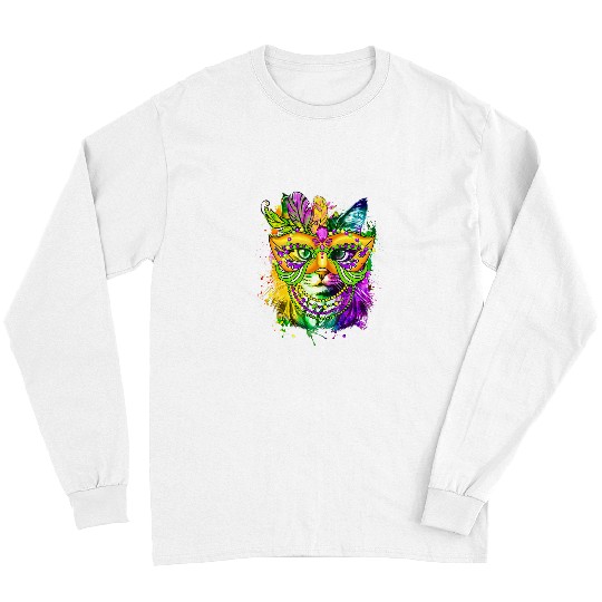 Cat Mardi Gras For Women Girls Cat Lover New Orleans Long Sleeves