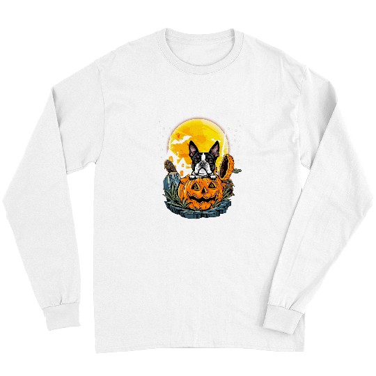 Boston Terrier Pet Pumpkin Jack O Lantern Dog Lover Halloween Long Sleeves