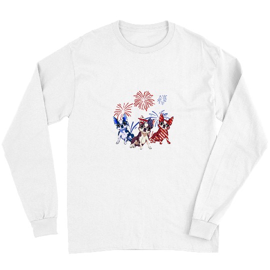 Boston Terrier Pet Red White Blue Boston Terrier USA Flag 4th Of July 3 Long Sleeves