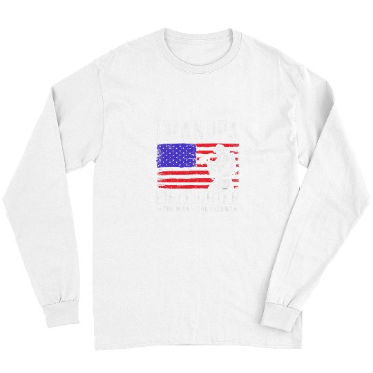 Fireman Firefighter Grandpa Firefighter The Man The Legend American Flag Firemen Long Sleeves