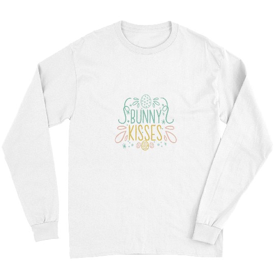 Bunny Kisses Cute Girls Easter Egg Hunting Bunny Rabbit Long Sleeves