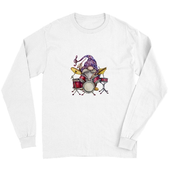 Funny Drummer Percussionist Gnomes playing Long Sleeves