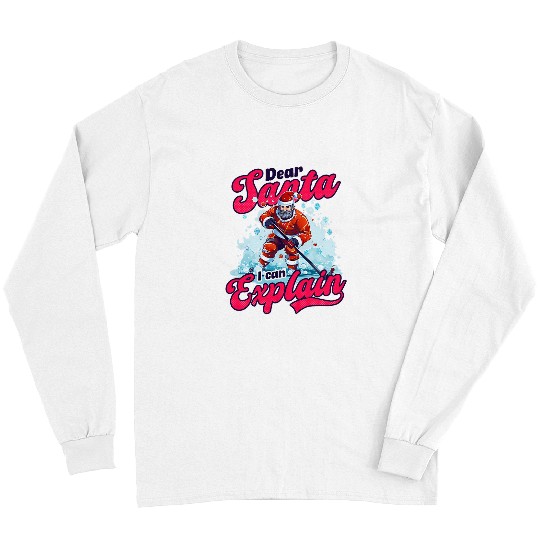 Sport Hockey Santa I Can Explain Design Christmas Ice Hockey Long Sleeves
