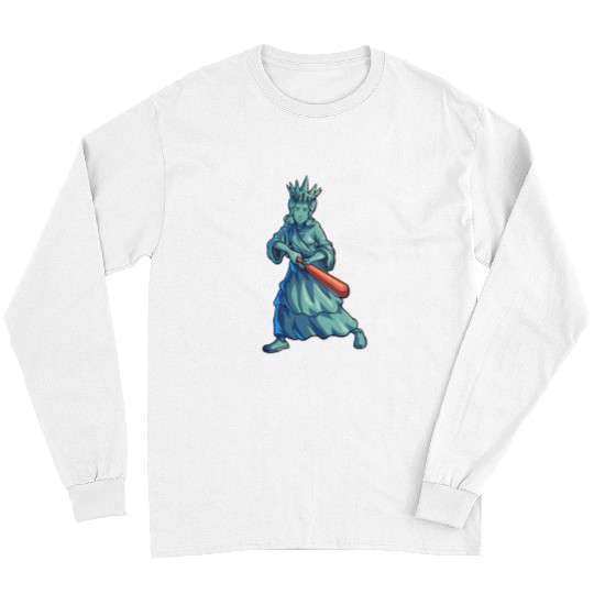 Sport Baseball Statue Liberty 4th Of July Men Boys Softball Long Sleeves