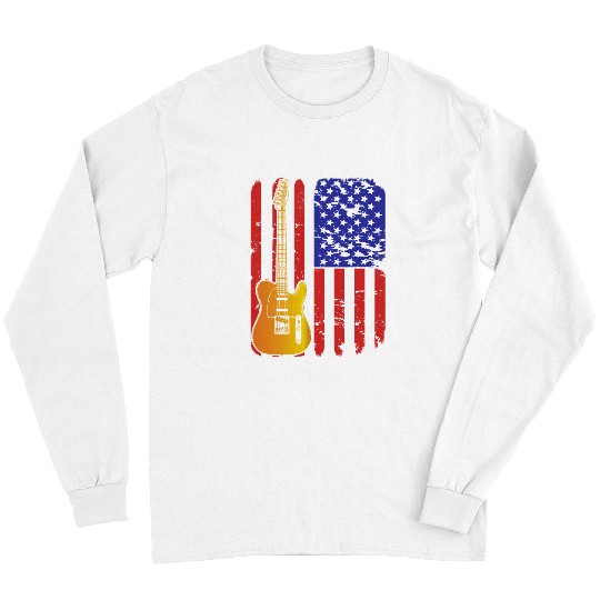 Guitarist Retro Guitar American Flag Bass Player Band Long Sleeves