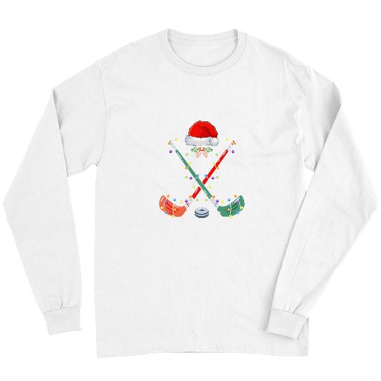 Sport Hockey Santa Hat Christmas Lights Funny Sport xmass Boys 3 Long Sleeves