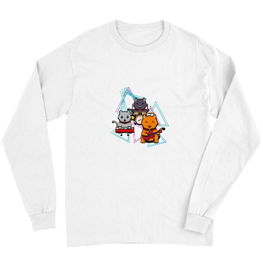 Funny Drummer Kitties On Bass Guitar And Drum Music Cat Lovers Long Sleeves