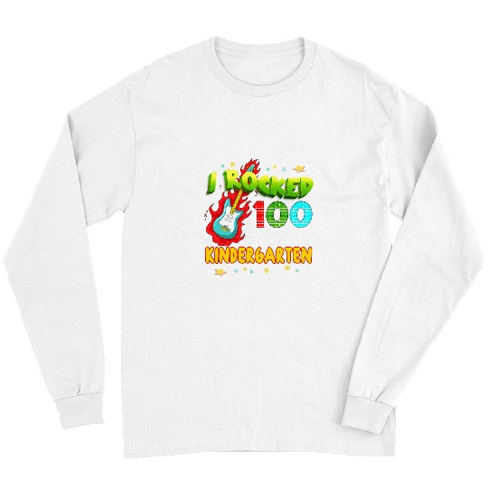 Funny Guitar I Rocked 100 Days Of Kindergarten 100th Day School Guitar 2 Guitarist Long Sleeves