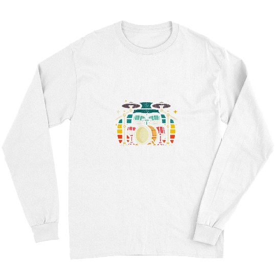 Funny Drummer Set Drumsticks Drummer Musician Retro Vintage Long Sleeves