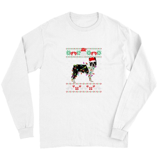 Boston Terrier Pet Santa Hat Christmas Funny Puppy Lover Long Sleeves