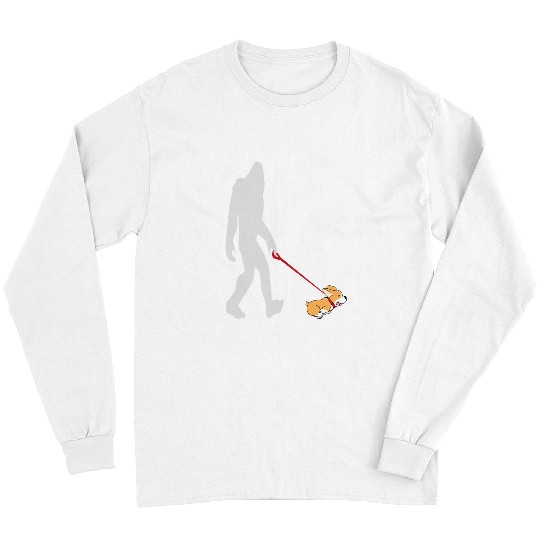 Corgi Pet bigfoots Walking Corgi Sasquatch Dog Walker Tee Long Sleeves