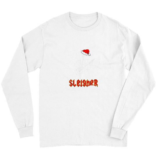 Funny Guitar Sleigher Skeletons Santa Playing Electric Guitar Christmas Skull Long Sleeves