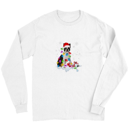 Boston Terrier Pet Santa Christmas Dog Lovers xmass Lights Long Sleeves