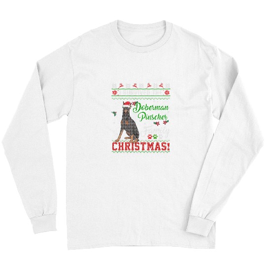 Doberman Pet I Survived The Doberman Pinscher Dog Family Ugly Christmas Long Sleeves