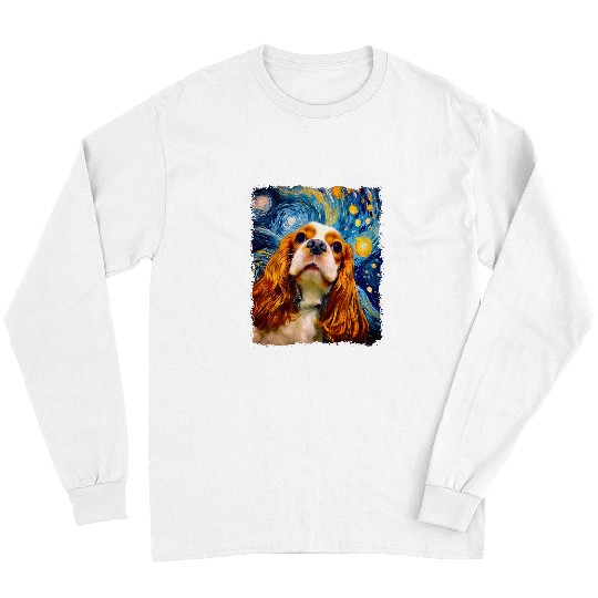 Cavalier Pet Selfie Dog Starry Night Funny Cavalier King Charles Spaniel Long Sleeves