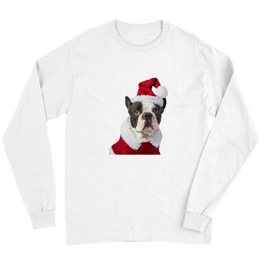 Boston Terrier Pet Santa Hat Image Christmas Cute Long Sleeves