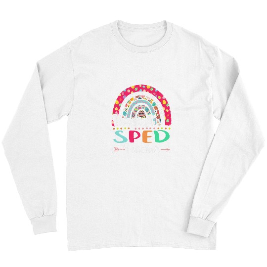 Hoopiest SPED Teacher Polka Dot Boho Rainbow Happy Easter Long Sleeves