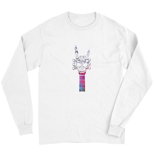 Funny Guitar Rock On Guitar Neck With A Sweet Rock Roll Skeletons Hand Skull Long Sleeves