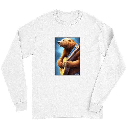 Funny Guitar Bear Guitar Wild Animal Musician Forest Animal Zoo Animal Nature Cute Bears Long Sleeves