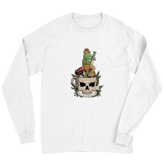 Funny Banjo Frog Cottagecore Frog Playing Banjo Mushroom Skull Goblincore Long Sleeves