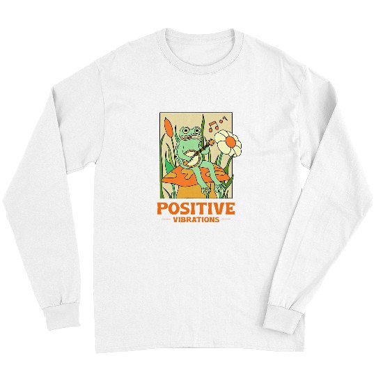 Funny Banjo Frog Cute good vibess Frog on Banjo Sending Positive Vibrations Long Sleeves