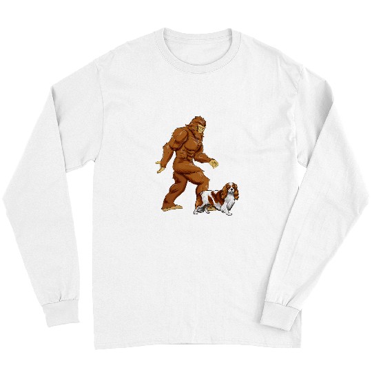 Cavalier Pet Fun bigfoots Walking Cavalier King Charles Spaniel Sasquatch Long Sleeves