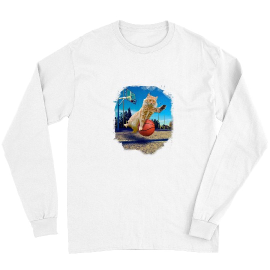 Funny Basketball Maine Coon Cat Playing Long Sleeves