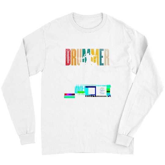 Drums Drummer Retro Graphic Drumset Drumming Musician Rock Band 1 Drums Long Sleeves