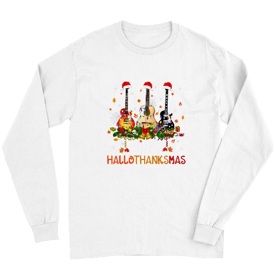 Funny Guitar Happy HalloThanksMas Halloween Thanksgiving Christmas Guitarist Long Sleeves