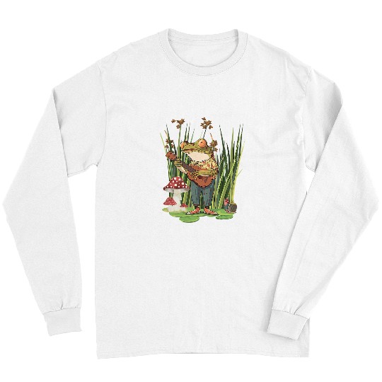 Funny Banjo Frog Cottagecore Aesthetic Frog Playing Banjo Mushroom Goblincore Long Sleeves