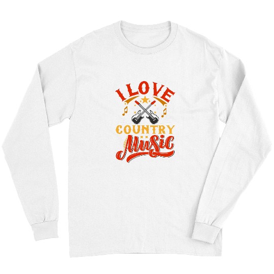 Funny Guitar I love country music design with guitars and musical notes Guitarist Long Sleeves