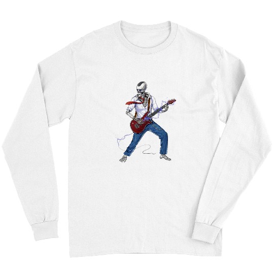 Funny Guitar Skeletons Guitarist Heavy Metal Music Guitar Player Musician Long Sleeves