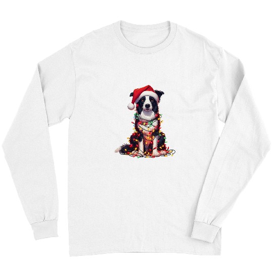 Border Collie Pet Tangled In Christmas Lights bests Dog Lovers Long Sleeves