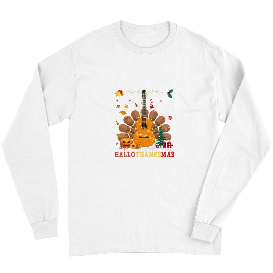 Funny Guitar Happy Hallothanksmas Halloween And Merry Christmas 31 Guitarist Long Sleeves