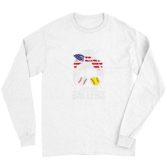 Sport Baseball Womens Baseball Softball Proud American Mom Busy Raising Ballers Long Sleeves